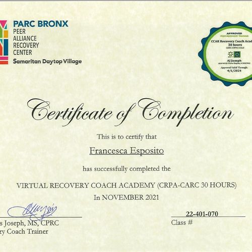 NYS ASAP NYCB CARC Addiction Coach Certificate