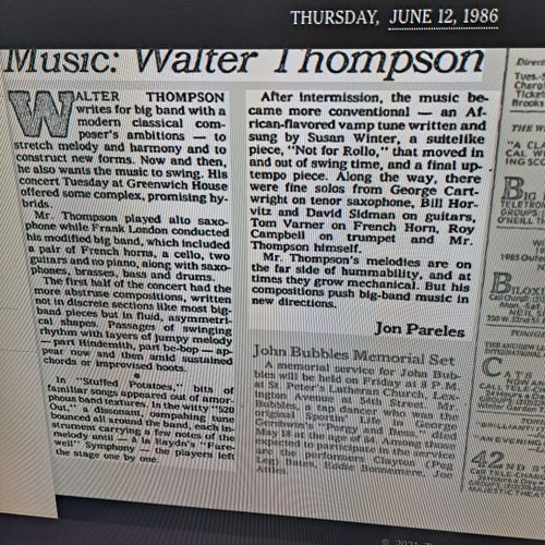 NY Times review with Walter Thompson Big Band 1986