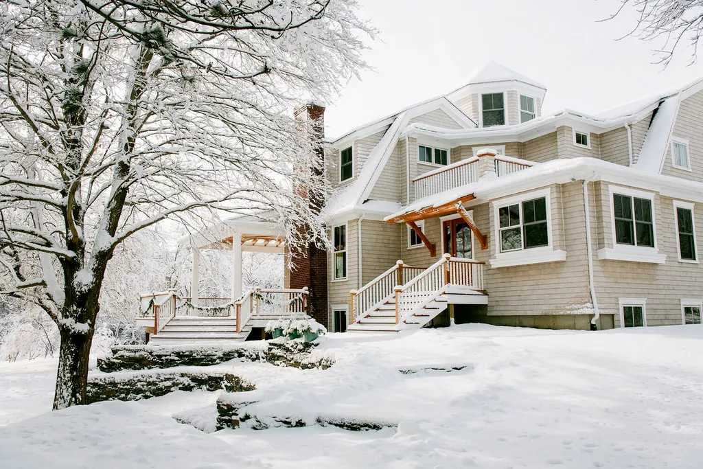 winter front yard of home