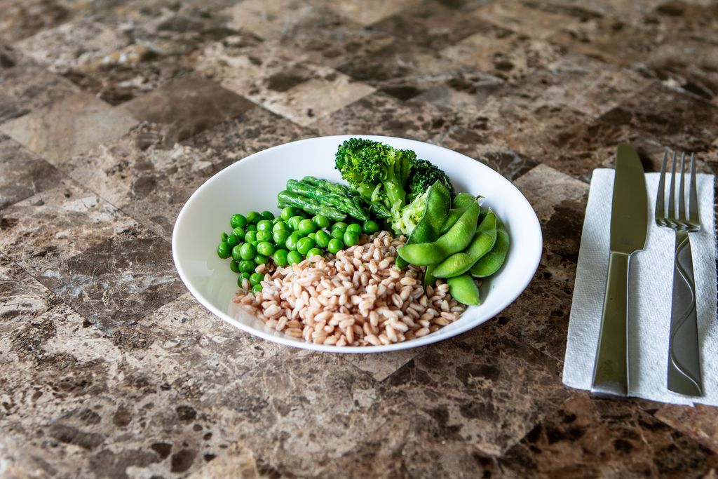 Jaded Pharaoh Bowl  farro + asparagus + peas + bro