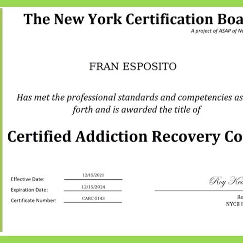 NYS ASAP NYCB CARC Addiction Coach Certificate