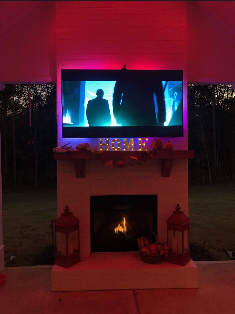 Mounted Tv with backlighting synced to content on 