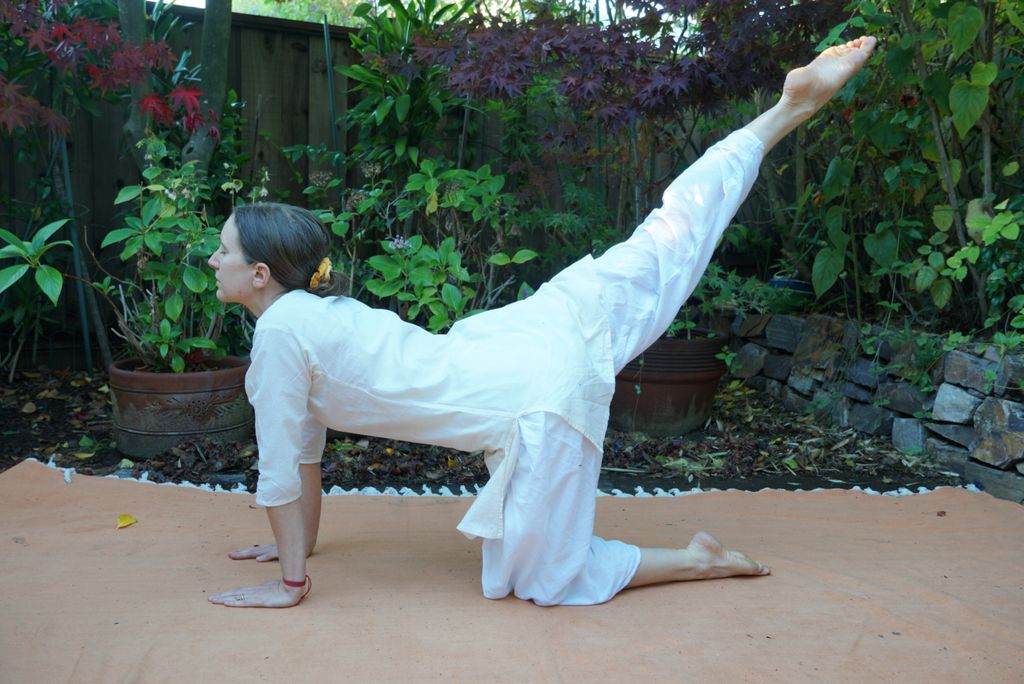 Annie practicing Nadi Vibajin - or "Cat Stretch"