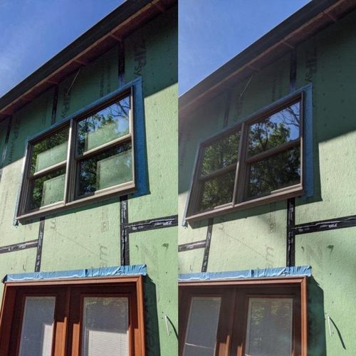 Before and after of windows of a home under constr