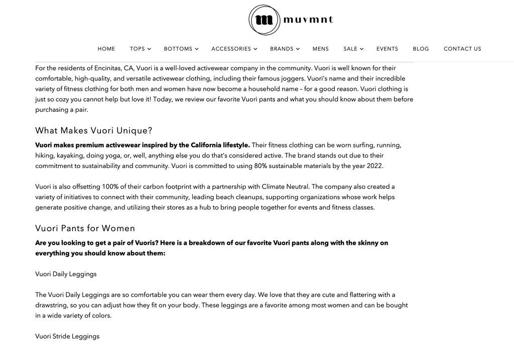 SEO blog writing we produced for Muvmnt, which put