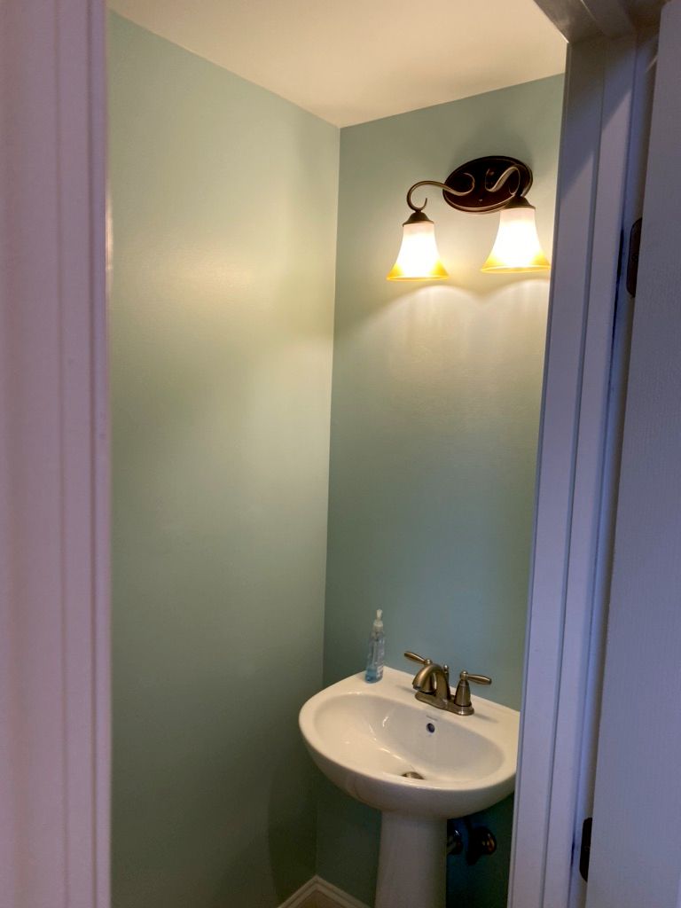 Powder room painting ceiling, walls and trim 