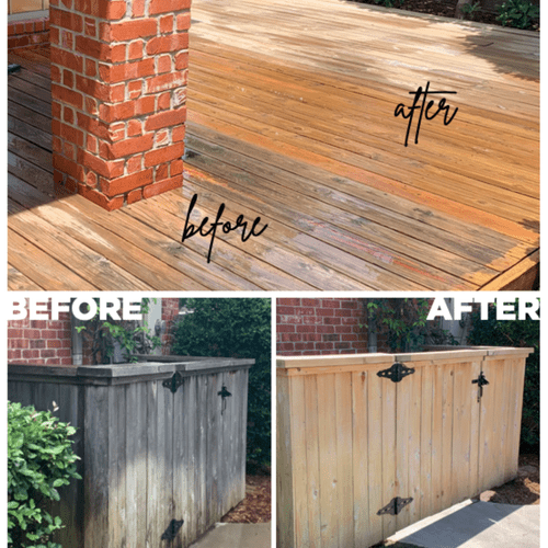 Pressure washed fence and deck prior to applying w