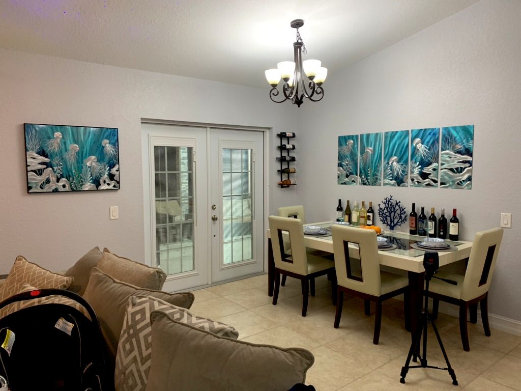 Art and wine racks were carefully installed at eye