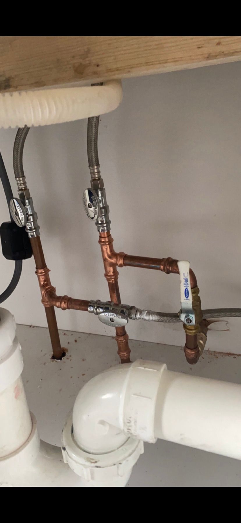 New water lines for a kitchen sink with an outside