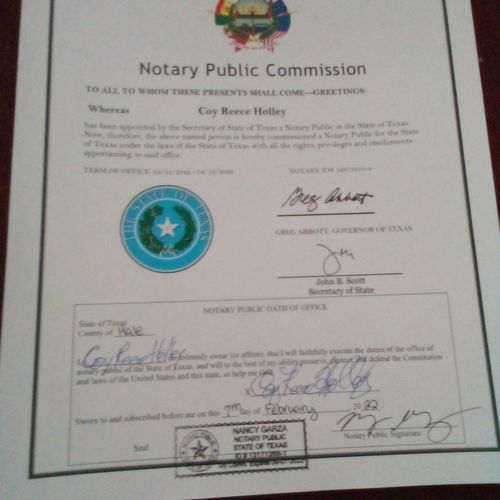 Picture of my recently renewed TX notary commissio