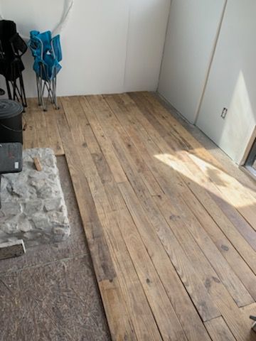 Repurposed Wood Flooring Before Stain & Poly Clear