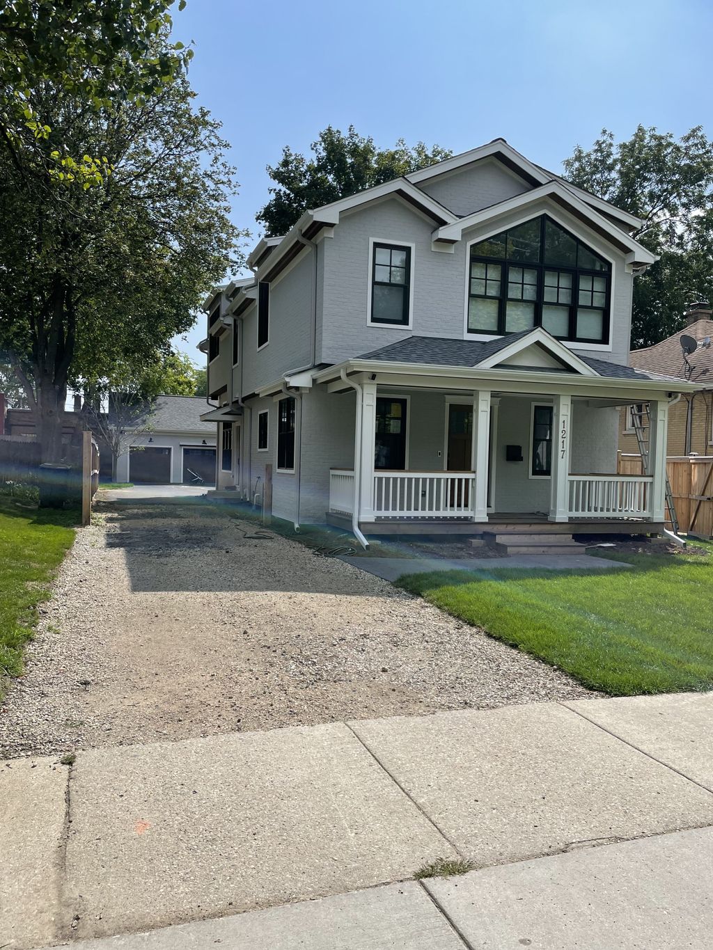 White Gutters, Victorian Grey Downspouts to match 