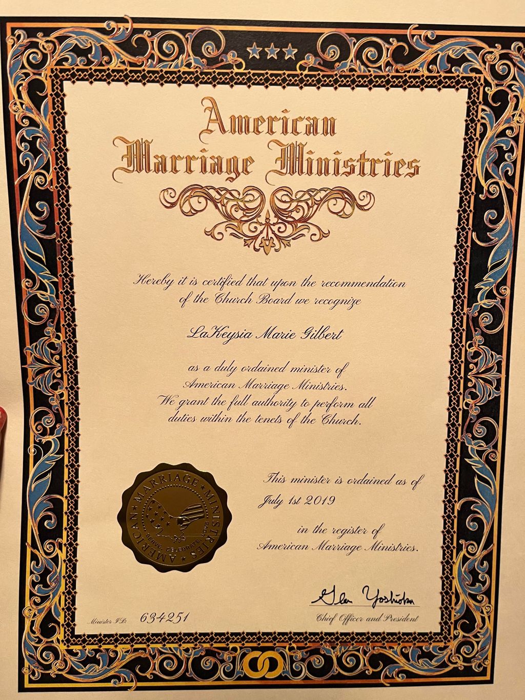Ministerial Certification