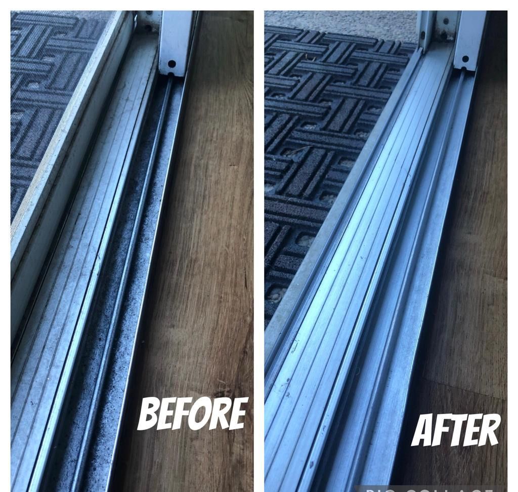 Window track cleaning before & after