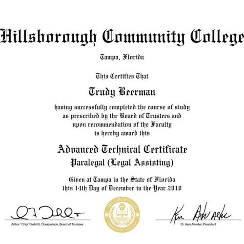Paralegal Certificate (post BA degree, Advanced Te