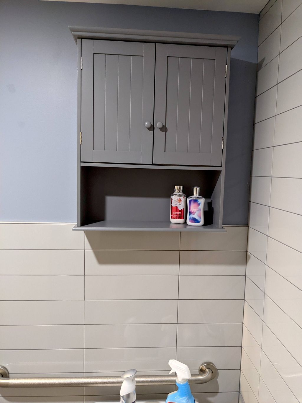 Assembled & mounted bathroom cabinet