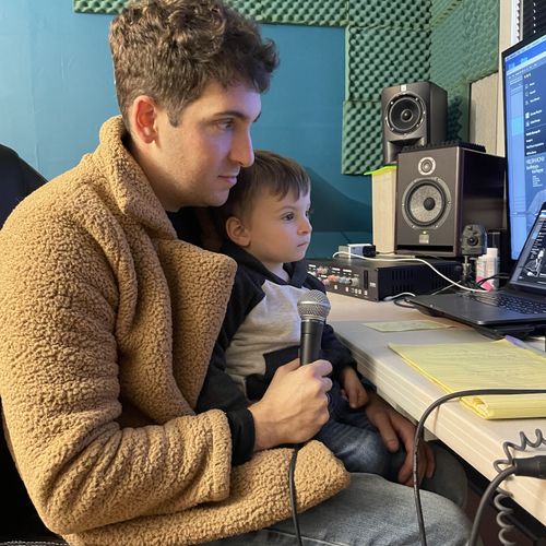 Recording my son's first track.