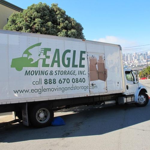 Moving truck loading overlooking San Francisco