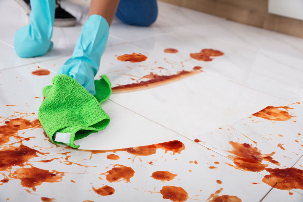 clean up spills on tile floors