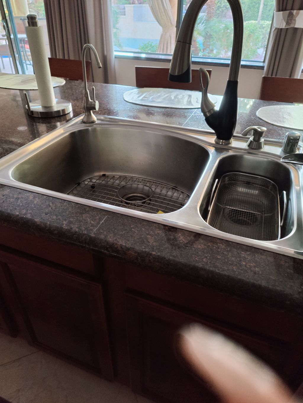 installed sink, faucet, RO and soap dispenser
