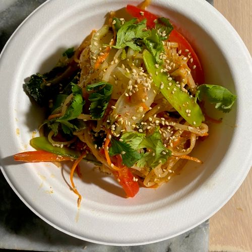 Cold rice noodle salad  with Asian style red curry