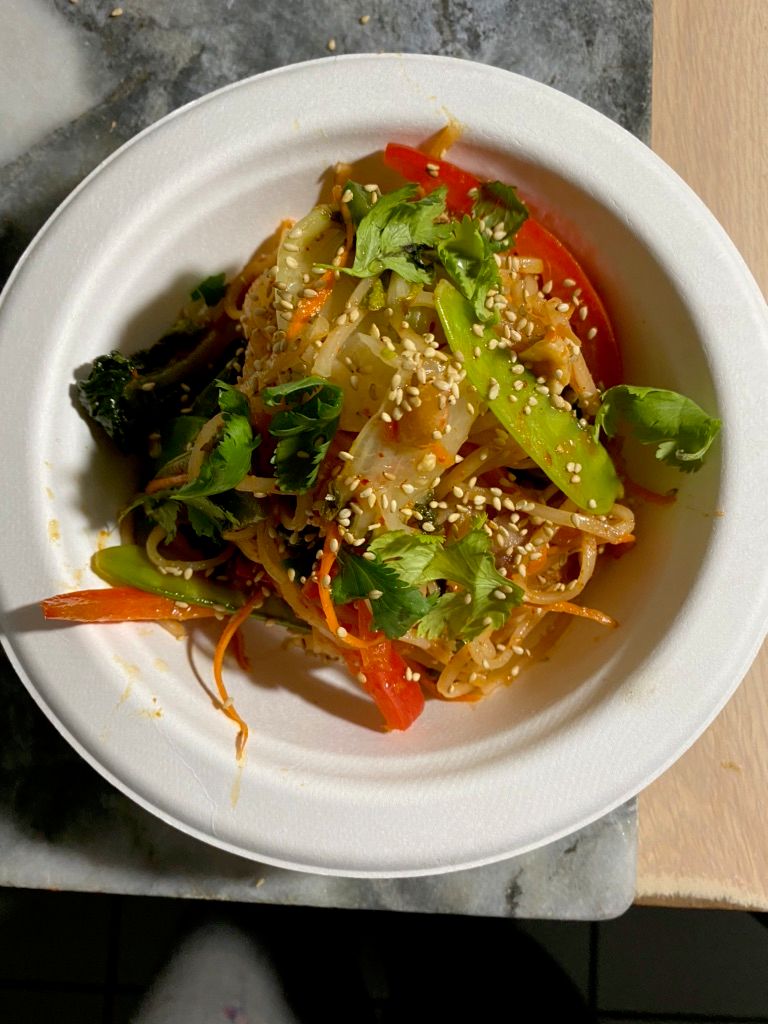 Cold rice noodle salad  with Asian style red curry