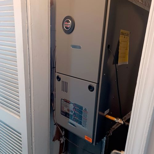 Ruud Gas furnace installation in tight closet.we d