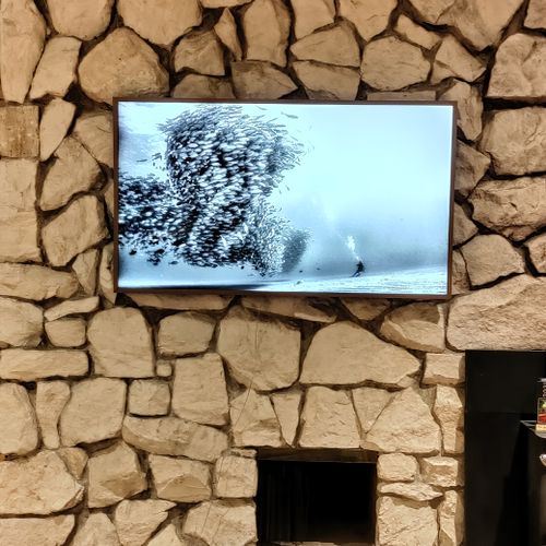 TV mounted on natural stone