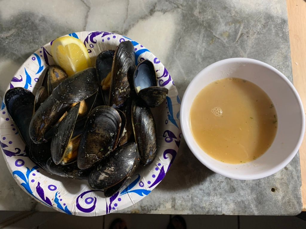  Northern wild caught  mussels  poached in a  shri