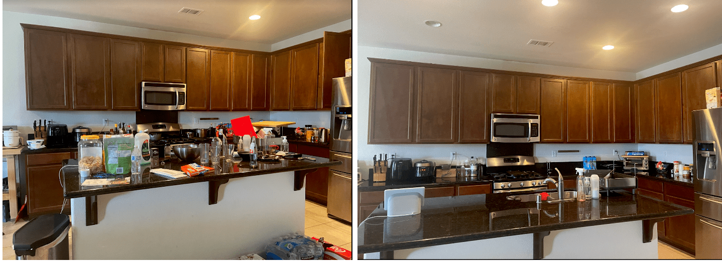 before-and-after photo clean kitchen