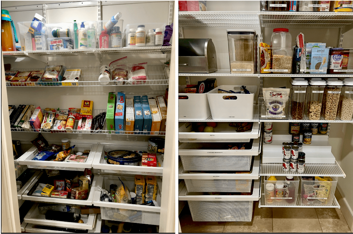 before and after photo kitchen pantry cleaning