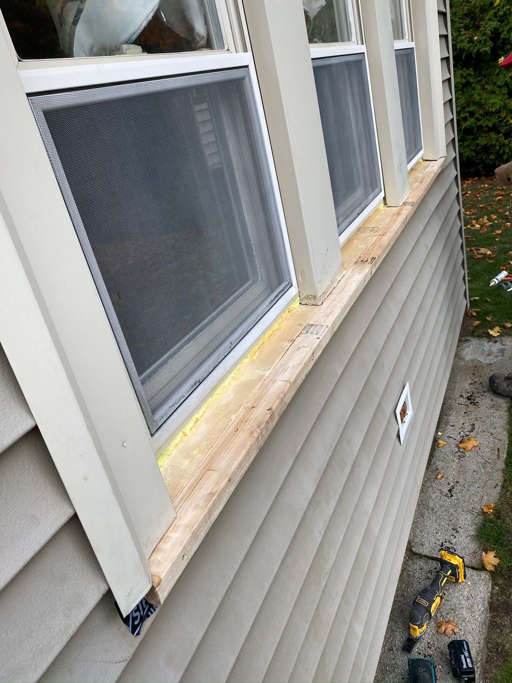 New window sill before being wrapped with aluminum