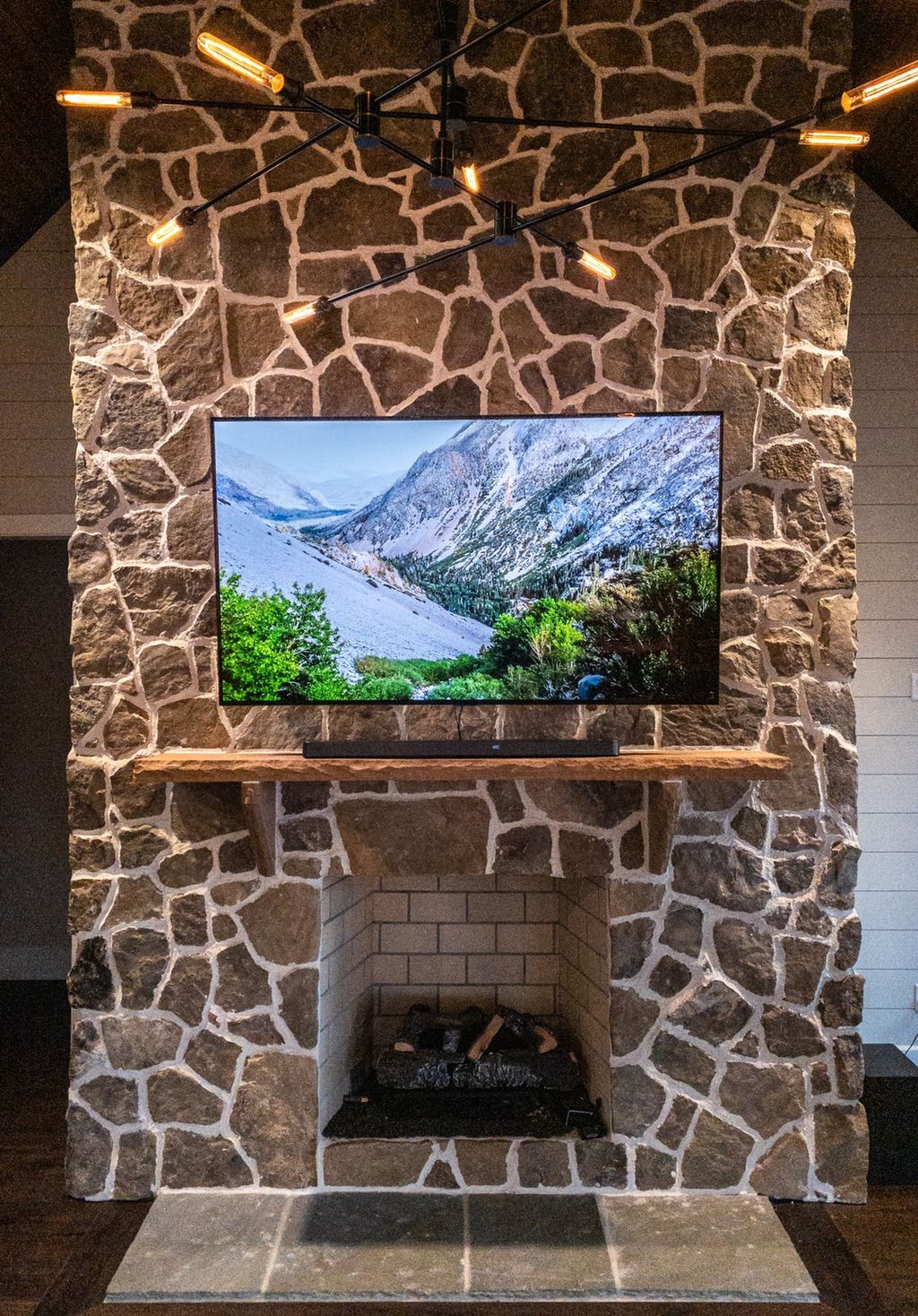 Rock Fireplace TV install
