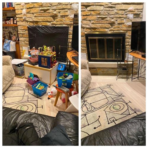 Before and after family room reorganization 