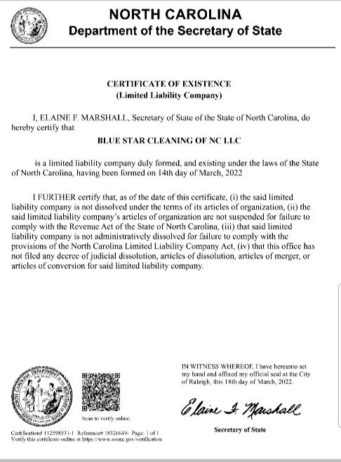 certificate of existence 