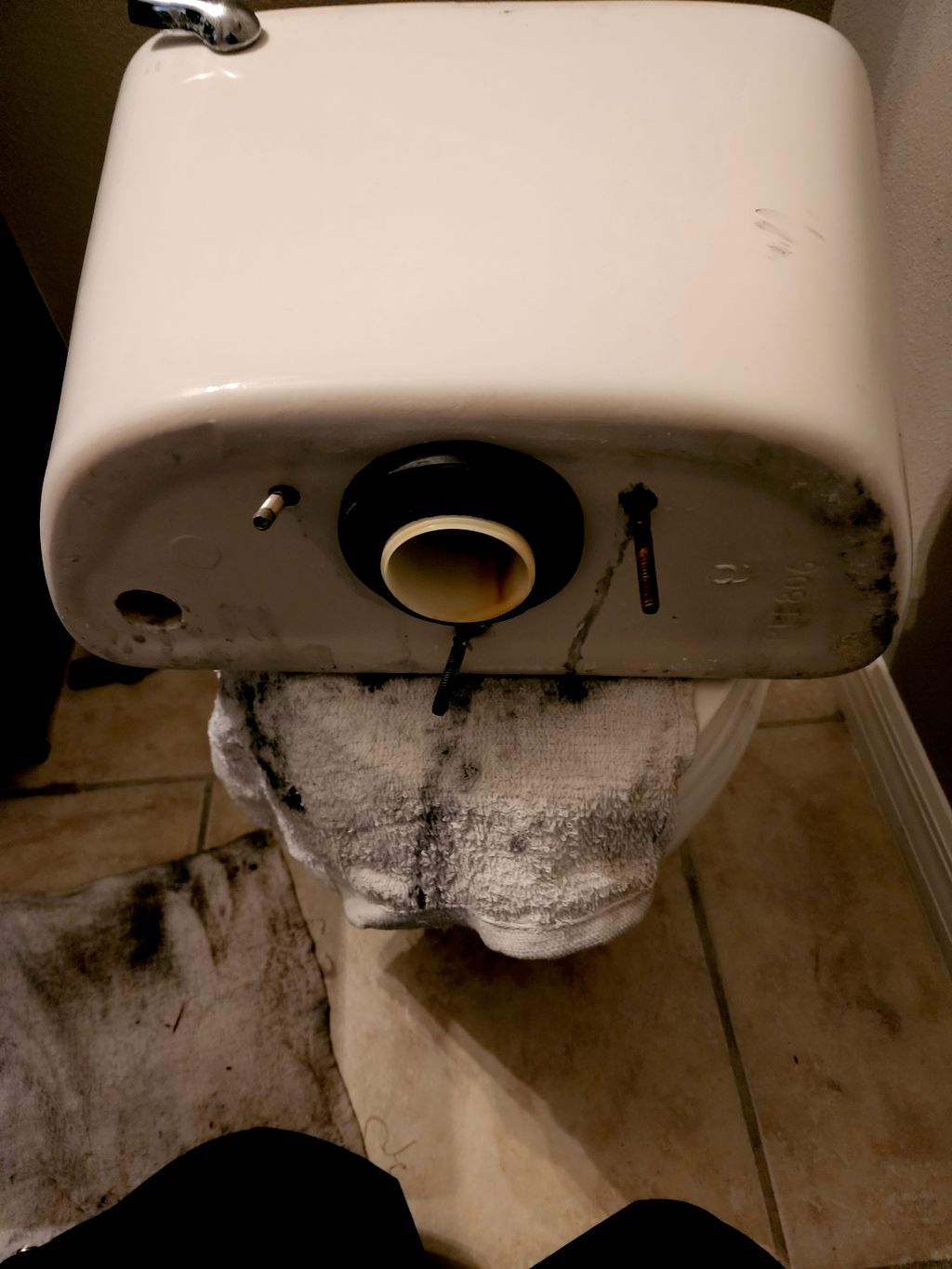 toilet was leaking due to cracked rubber seal.