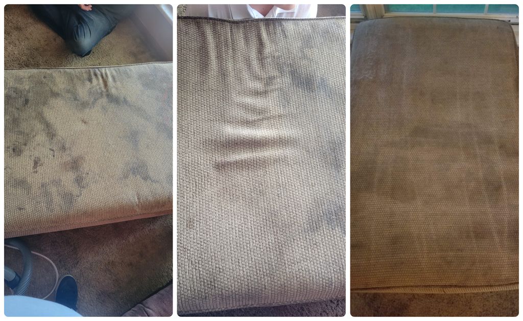 ottoman cleaning before, halfway and after