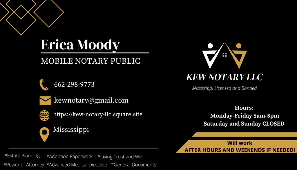 KEW Notary is a mobile notary near Southaven, Miss