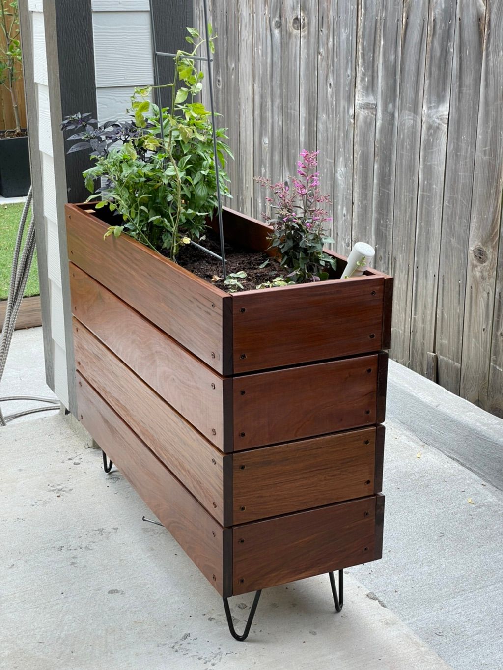 Custom built planter box with sub-irrigation water