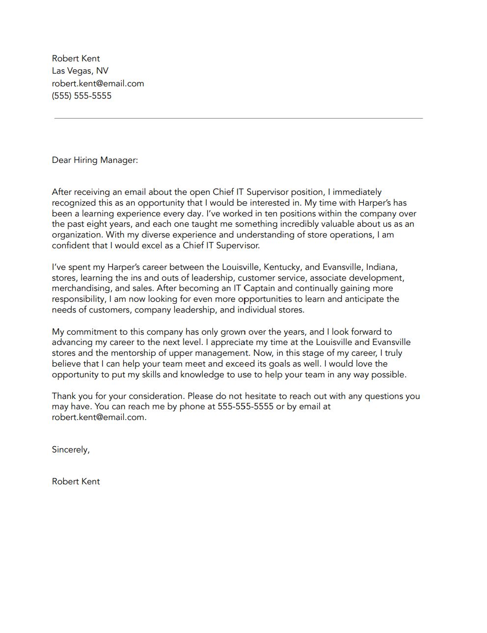 This is a recent cover letter with all identifying