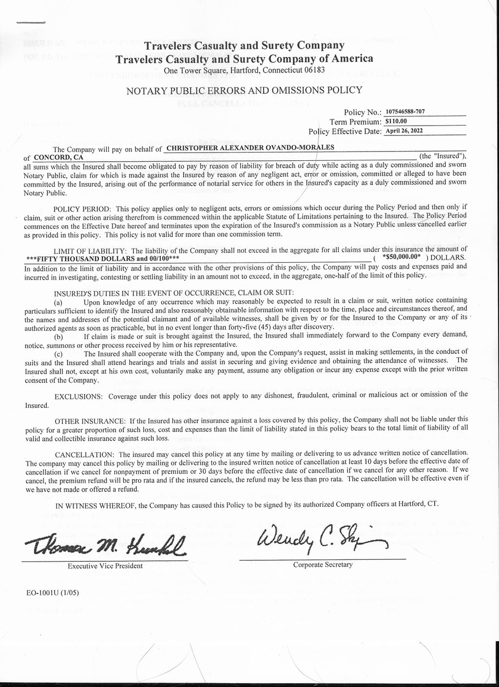 My Notary Public Errors and omissions insurance 