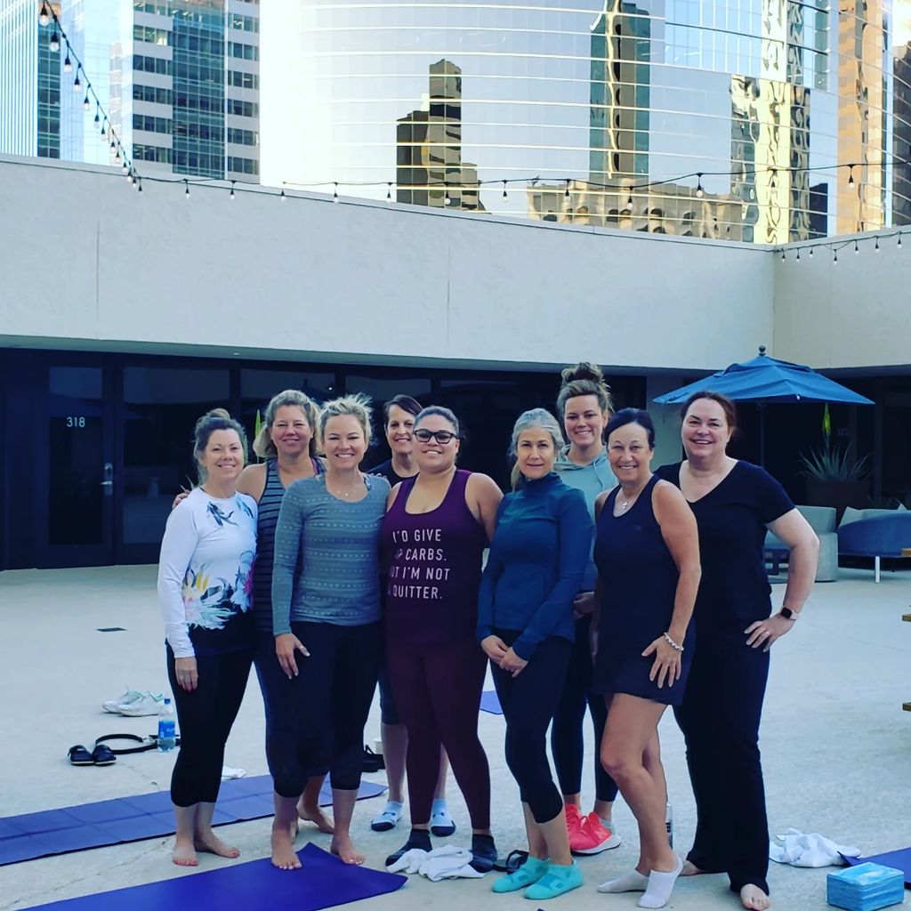 Sunrise yoga at a hotel conference 