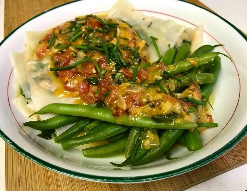 Homemade butternut squash and spinach ravioli with