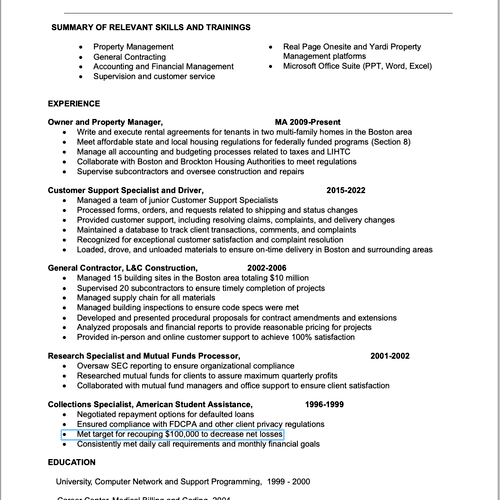 Resume after revision and reformatting