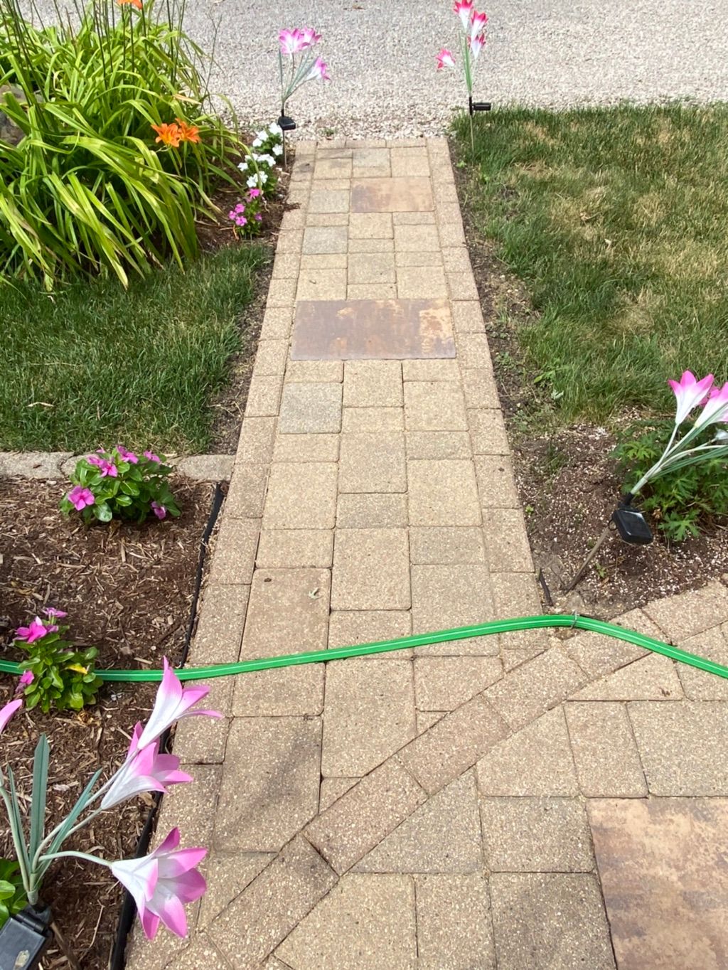 New paver walkway using client old pavers
