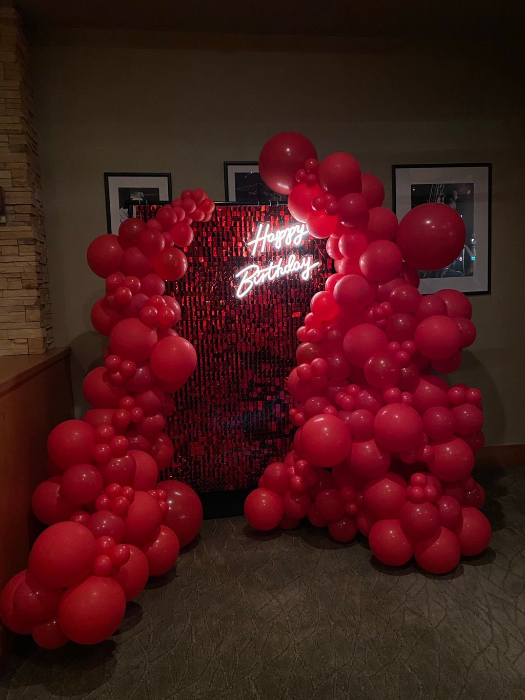 Shimmer Wall Rental with Balloon Garland.
