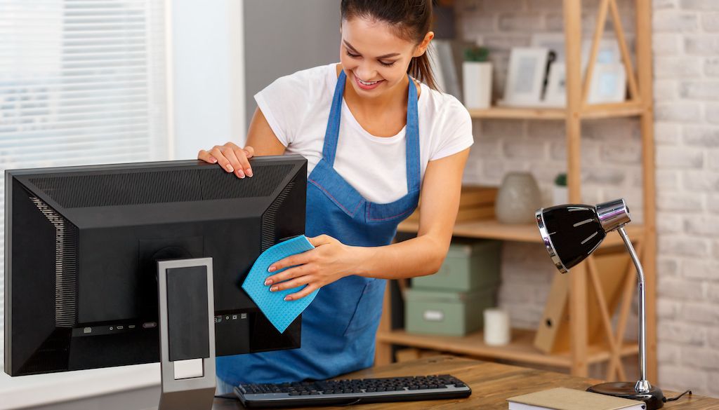 cleaning home office computer