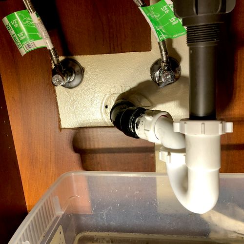 New angle stops, faucet and p trap 