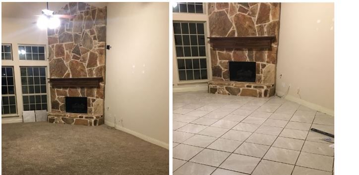 Before and after of a tiling job.