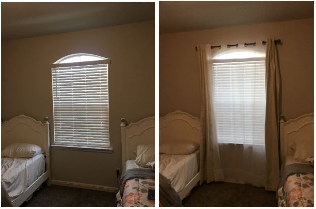 Before and after of a curtain rod install.